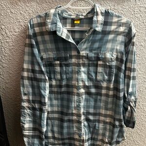 Eddie Bauer Blue Toned Checkered Button Down Shirt